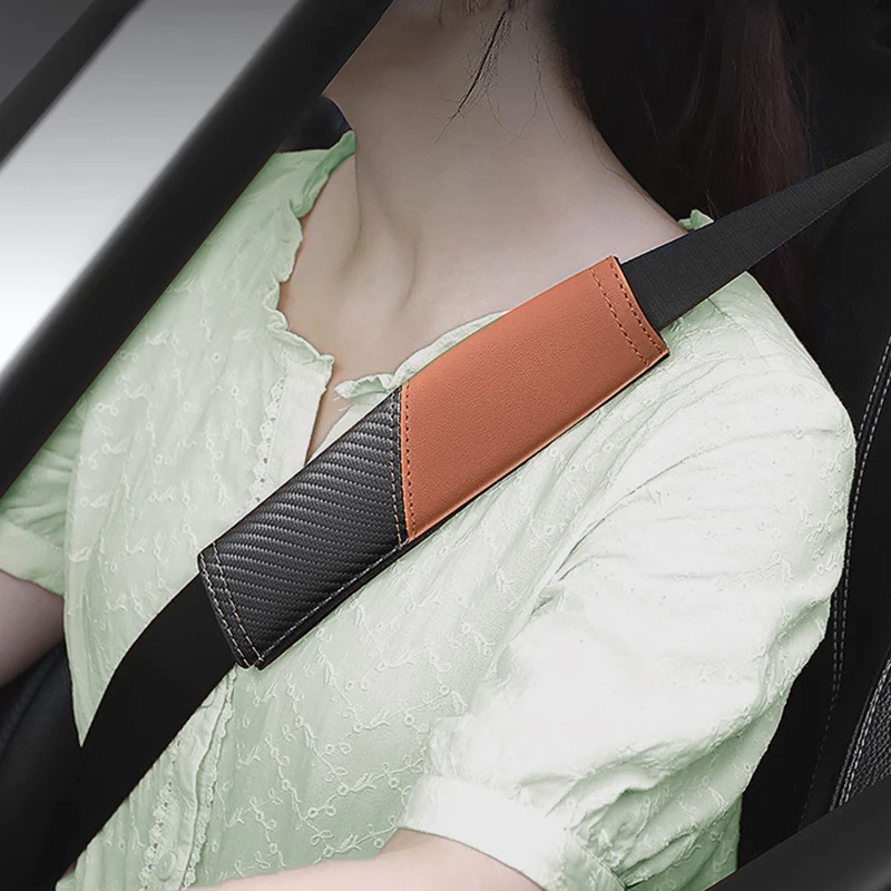 2PCS Car Safety Belt Shoulder Pad Carbon Fiber Texture Seat Belt Cover Shoulder Protector Auto Interior Accessories seat belt covers seat belt protector safety belt shoulder guard