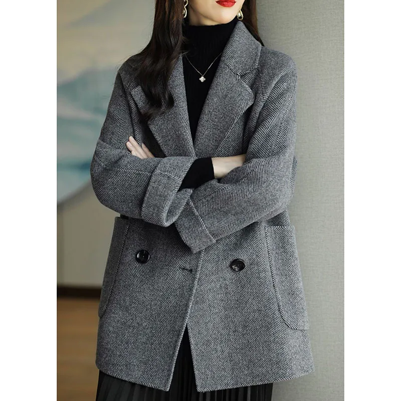 

New Elegant Women Mid-length Woolen Coats Office Lady Autumn Winter Korean Loose Warm Thick Wool Blend Jackets Female Outerwea