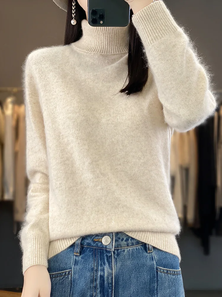女性　カシミヤ　セーター　長袖高襟　タートルネック 秋冬  カーキー　サイズM 女性用長袖カシミヤセーター,セーター,ニット,トップス
