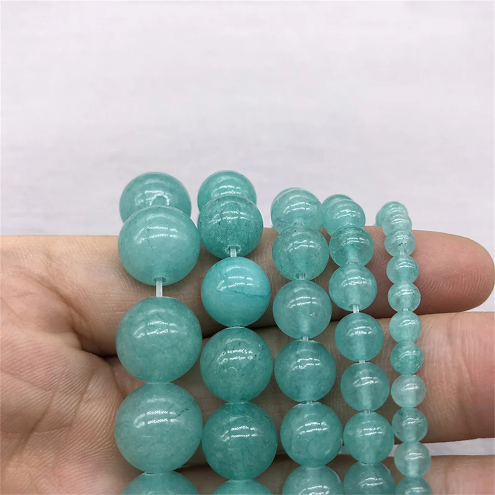 Naturstein-Perlen aus blauem Chalcedon-Jade, 6/8/10 mm, runde lose Abstandsperlen für die Schmuckherstellung /6/8/10/mm DIY handgefertigte Armbänder