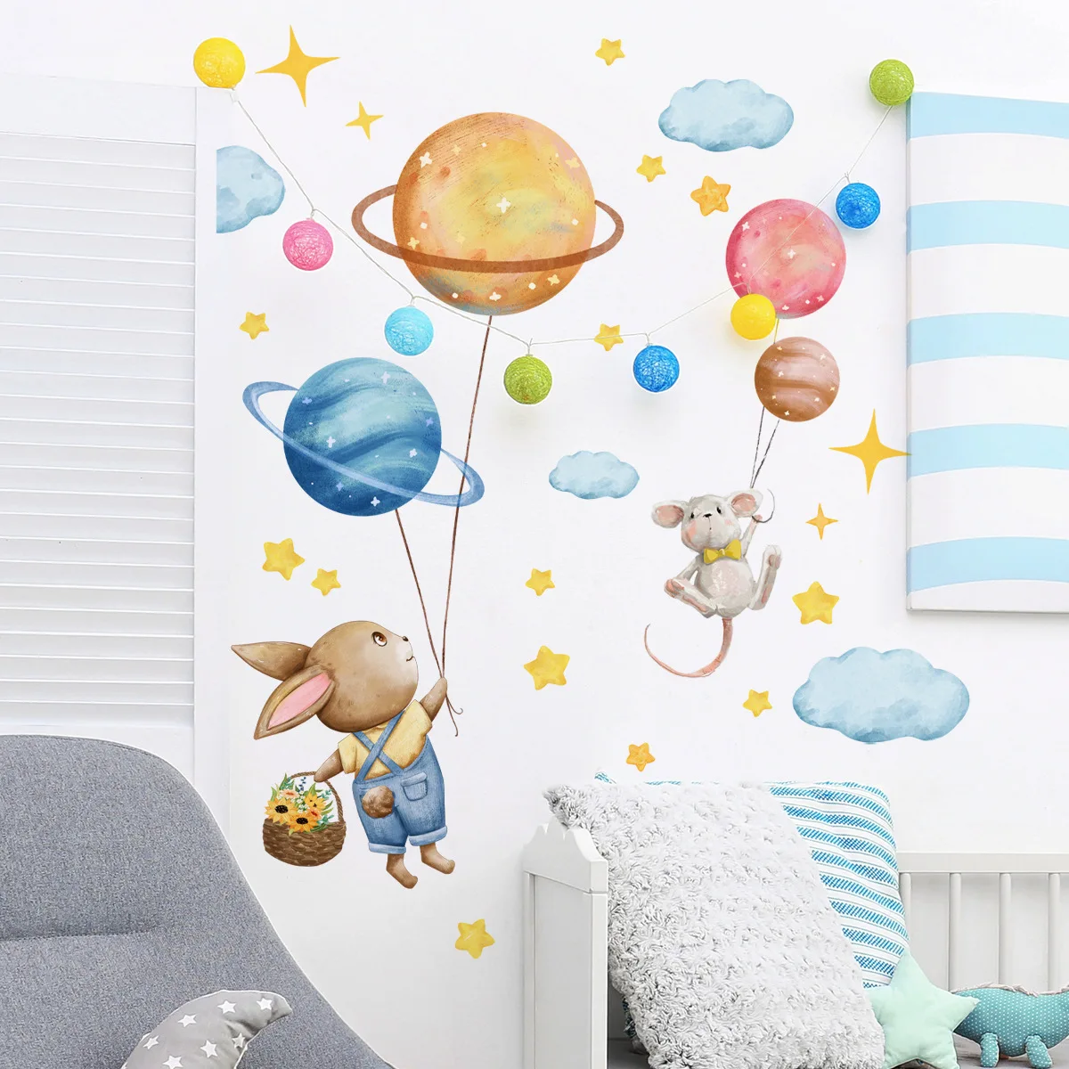 

Universe Planet Cloud Cartoon Bunny Kindergarten Pvc Material Self-Adhesive Wall Stickers Wall Decor Home Accessories Wallpaper