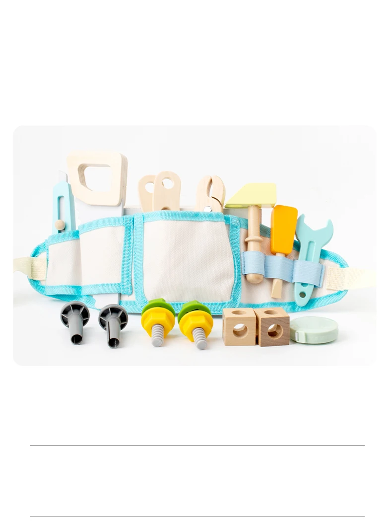 Wooden Nut Disassembly and Assembly Kit, Children's and Boys' Simulation Play Home Engineer Tool Bag Set
