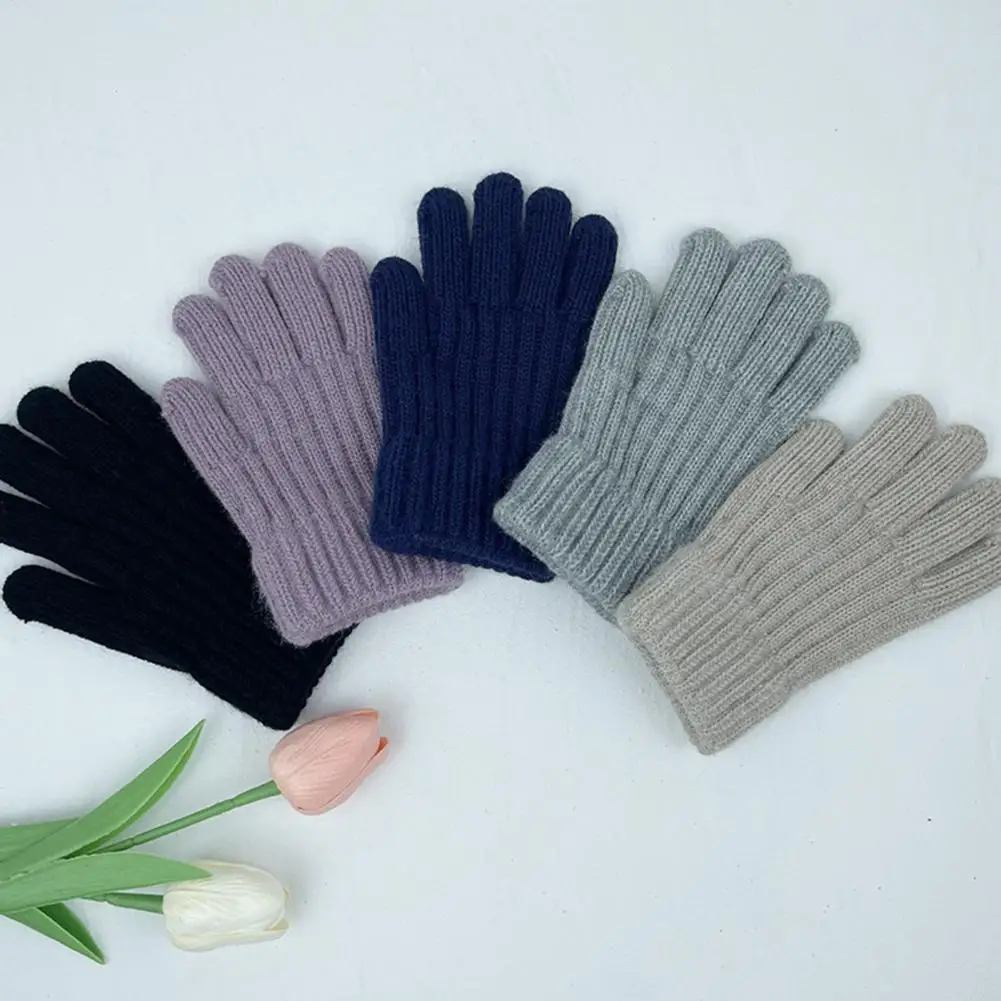 

Children Gloves Elastic Wrist Cuff Gloves Kids Knitted Winter Gloves Unisex Warm Five Fingers Anti-slip Soft Thick for Students