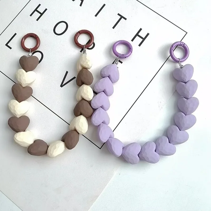 DIY 비즈 휴대폰 끈, 텍스처 페인트 면처리 하트 참 장식 포함, 컵/가방용