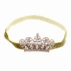 Baby Girls Rhinestone Crown Headband Lovely Elastic Hairband Headdress Hair Accessories (Golden Ribbon, Golden Crown) 1