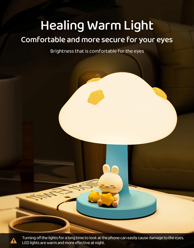 Description Picture 5 of itemCute Night Light Rabbit Charging Silicone Lamps Touch Lamps 3 Light Modes Christmas Birthday Gift Cartoon Animal Room Decoration