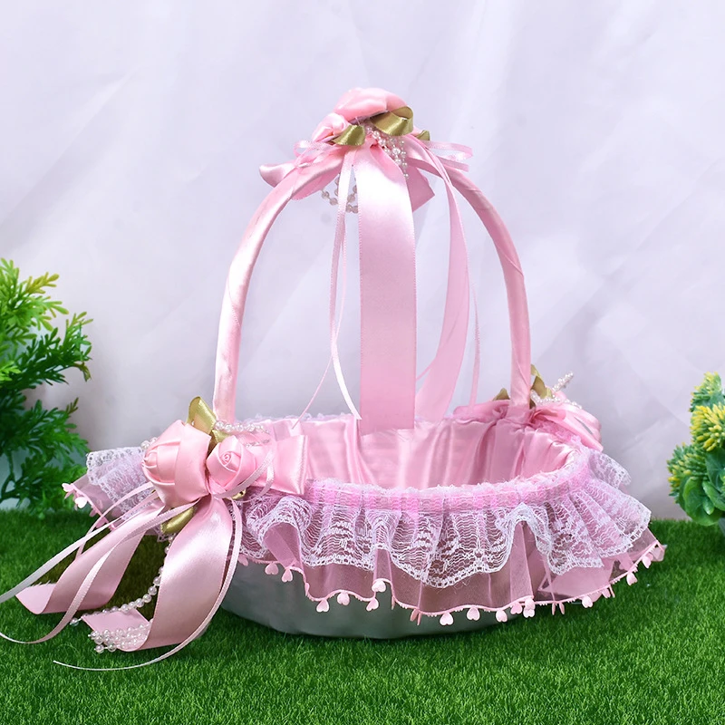 

Корзина для свадебных цветов ручной работы, корзина для красивых девушек, разноцветное украшение для невесты, розы, свадебные сувениры для гостей, корзина для розовых цветов