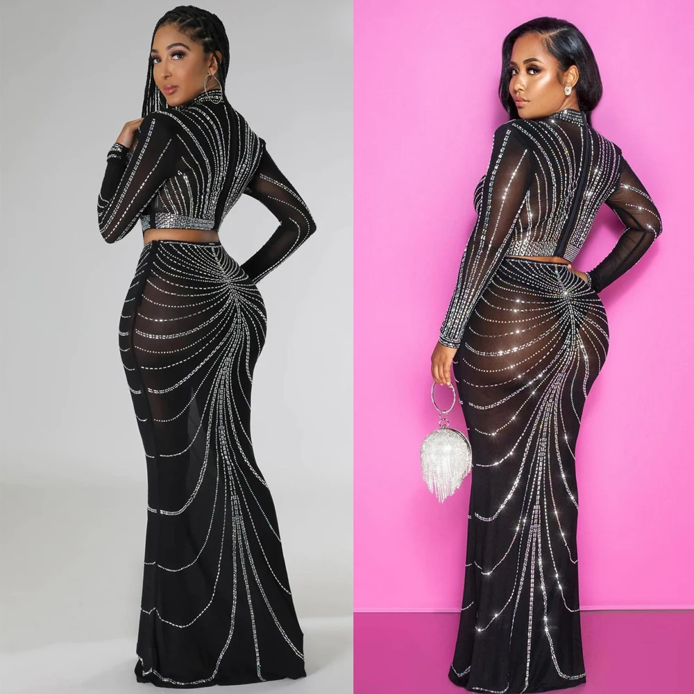 Maternity Photography Clothing Party Dresses Elastic Mesh Nail Drill Dress Photo Shoot Photography Dress For Women - 2