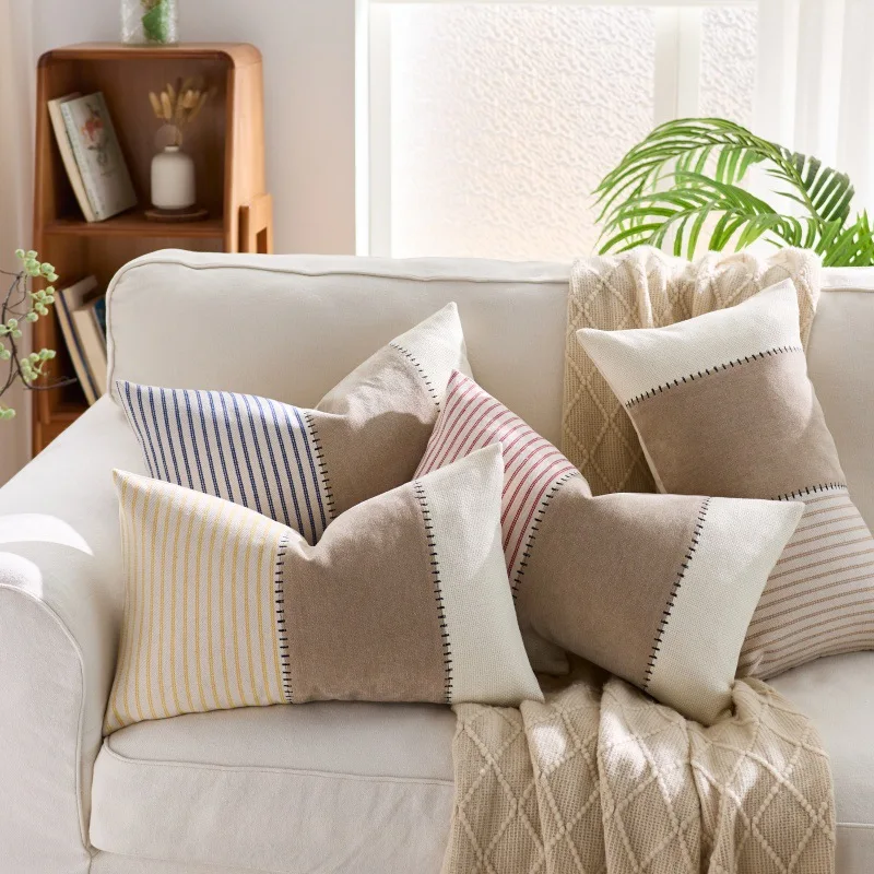 Farmhouse Boho Stripe Cotton Patchwork Throw Pillow Covers