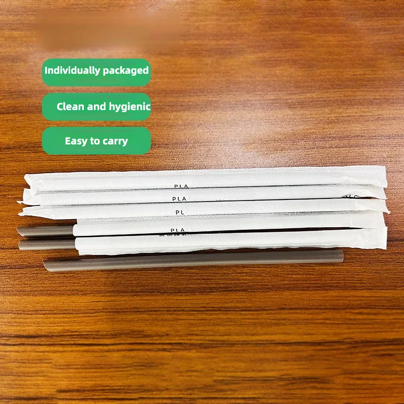 Eco-Friendly Coffee Grounds Straws, Individually Wrapped, PLA Biodegradable, 100-pack Heat Resistant, for Hot Drinks Tea