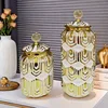 Ceramic Checkmate Jar Storage Jar Gold Stripe Storage Tank Flower Vase Airtight Tank Home Decoration Accessories 3