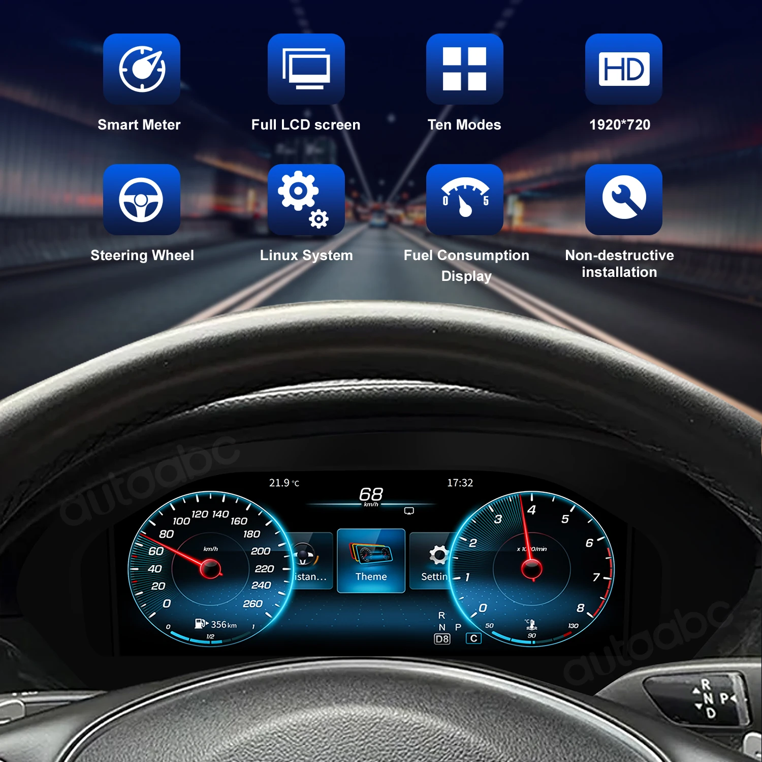 Panel de Instrumentos Digital LCD de 12.3'' para Benz Clase E W212 Años 2010-2015, Panel de Instrumentos Virtual, Velocímetro 4