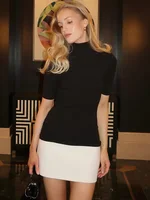 Tossy Summer Female Contrast Mini Dress Casual High Waist Short Sleeve Sexy Skinny Patchwork Bodycon Dress Women's Mini Dress - Image 3