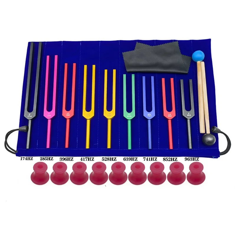 9 Pieces of Colorful Solfeggio Aluminum Alloy Tuning Forks, Tuning Forks for Therapy, Voice Therapy Blue 2
