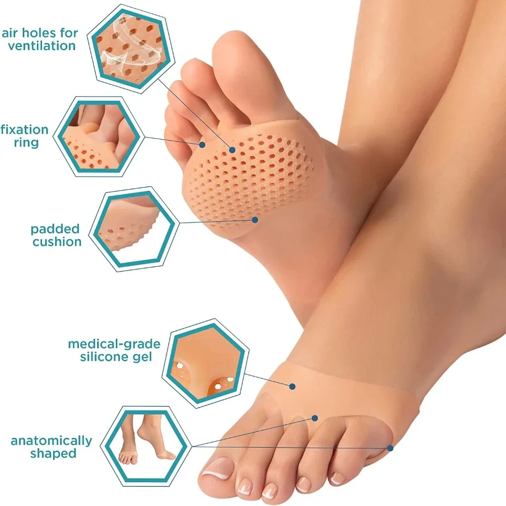 Silicone Metatarsal Pads Toe Separator Pain Relief Foot Pads Orthotics Foot Massage Insoles Forefoot Socks Foot Care Tool