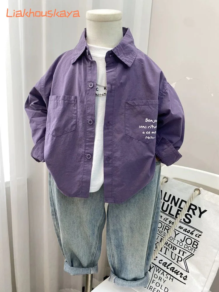 2026년 신상 아동용 긴팔 셔츠 한국 스타일 가디건 얇은 봄 캐주얼 탑 소년 소녀  패션 어린이 블라우스