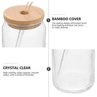 1pc Glass Cups with Bamboo Lids and Straw 350ml/550ml Mason Jars Coffee Mug Beer Can Shaped for Cocktail Whiskey Milk Juice Cola 6