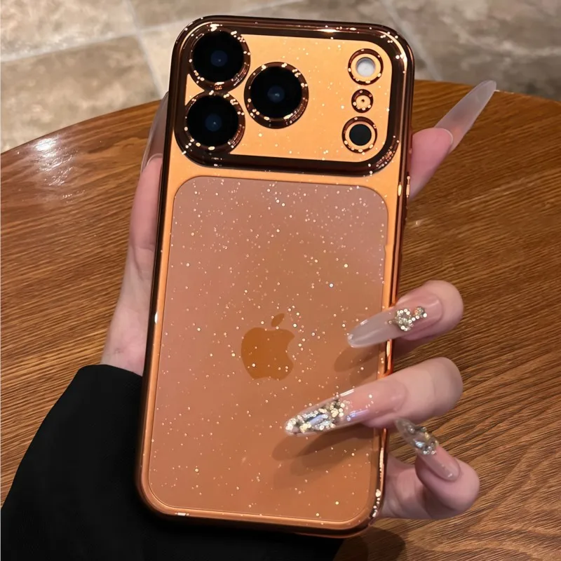 Luxury Clear Bling Glitter Plating Case with Ultra Thin Lens Protection