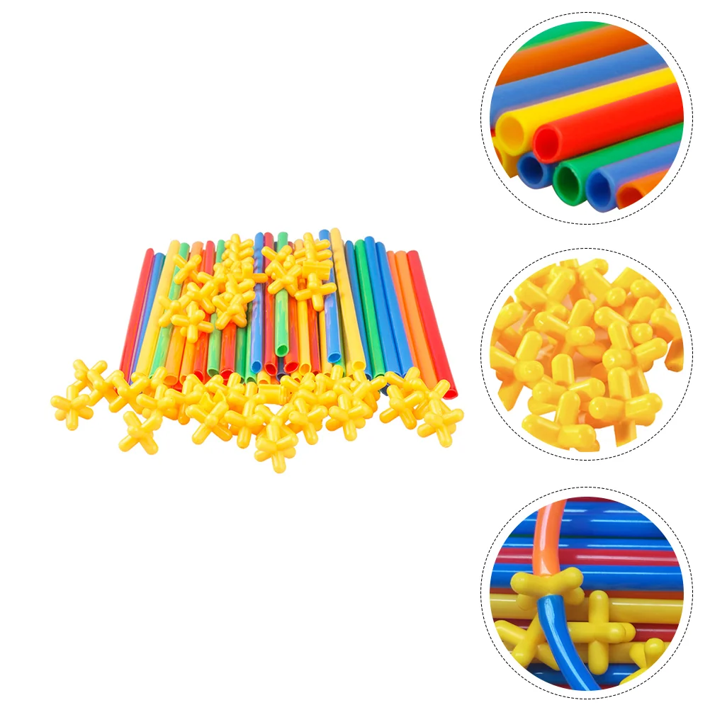 

200 Pcs Straw Blocks Kids Playing Toy Straws Connector Silica Gel Connection Child Building