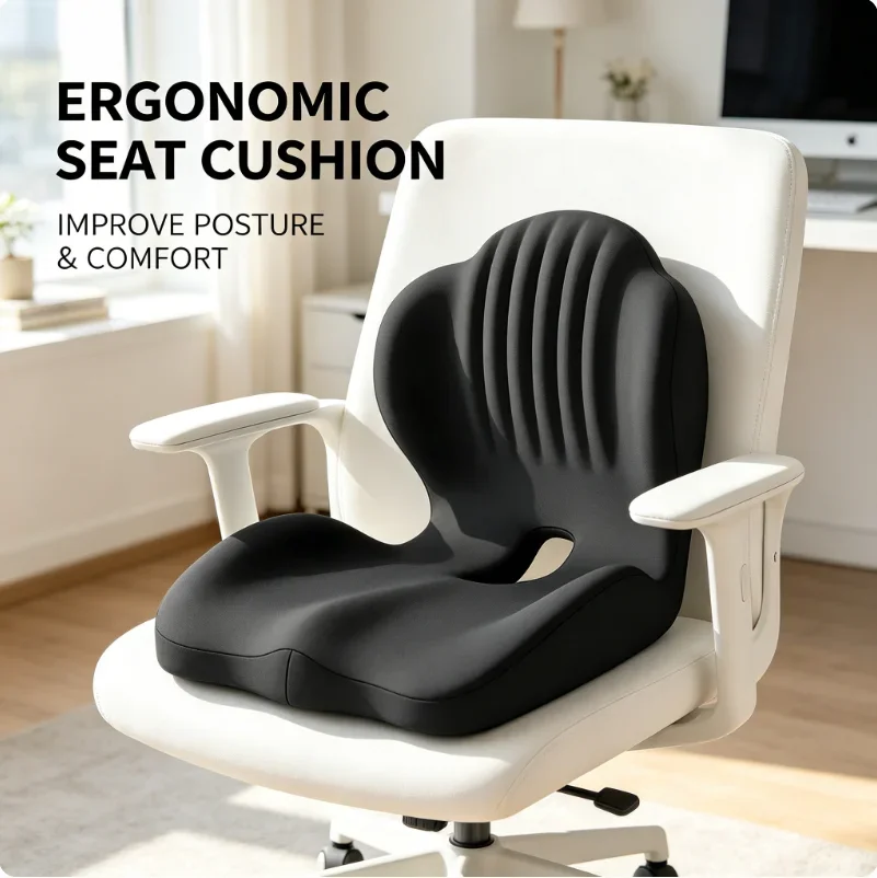Ergonomisches Steißbein-Sitzkissen aus Memory-Schaum zur Linderung von Ischias-Schmerzen und Haltungskorrektur für Zuhause, Büro, Auto und Rollstuhl