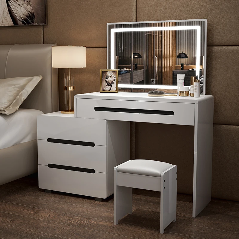 

Multifunction Vanity Table Mirrored Nice Small Extendable Drawer Set Night Stand Stool Dressers Makeup Commode Storage Furniture