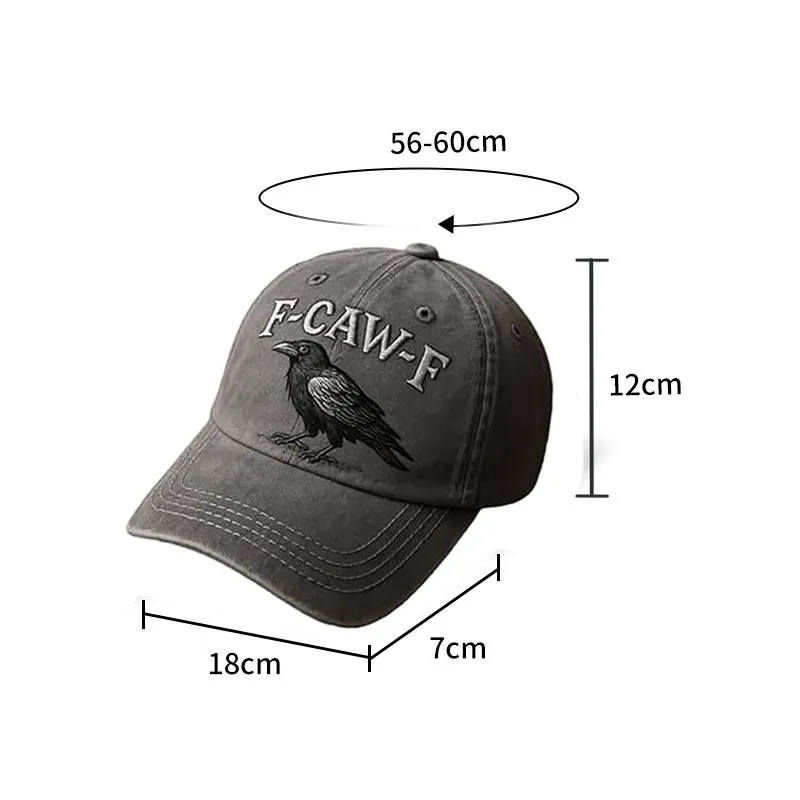 F-Caw-F 크로우 햇, F CAW F 빈티지 고딕 블랙 버드 캡, 남녀공용 조절 가능한 자수 소프트 워시드 그레이 야구 모자