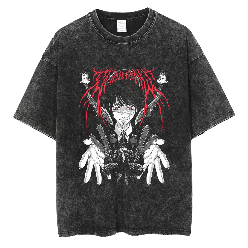 

Men Tshirt Streetwear Harajuku Anime Chainsaw Man Graphic T-Shirt Summer Cotton T Shirt Hip Hop Fashion Vintage Tops Tees Black