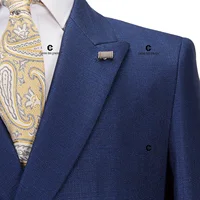 Cenne Des Graoom New Vintage Blue Suits for Men Chinese Knot Button Single Breasted Peak Lapel Jacket and Pants 2 Pcs Set Office 2