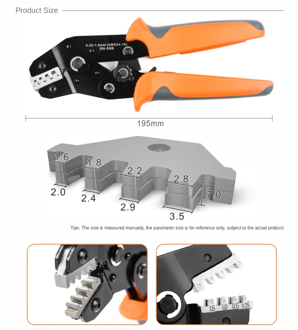 SN-58B Drahtcrimpzange 0,25-1,5mm² Set mit Box TAB 2.8/4.8/6.3 SM2.5 XH2.54 Anschlüsse für Elektrische Handwerkzeuge – Detail 6
