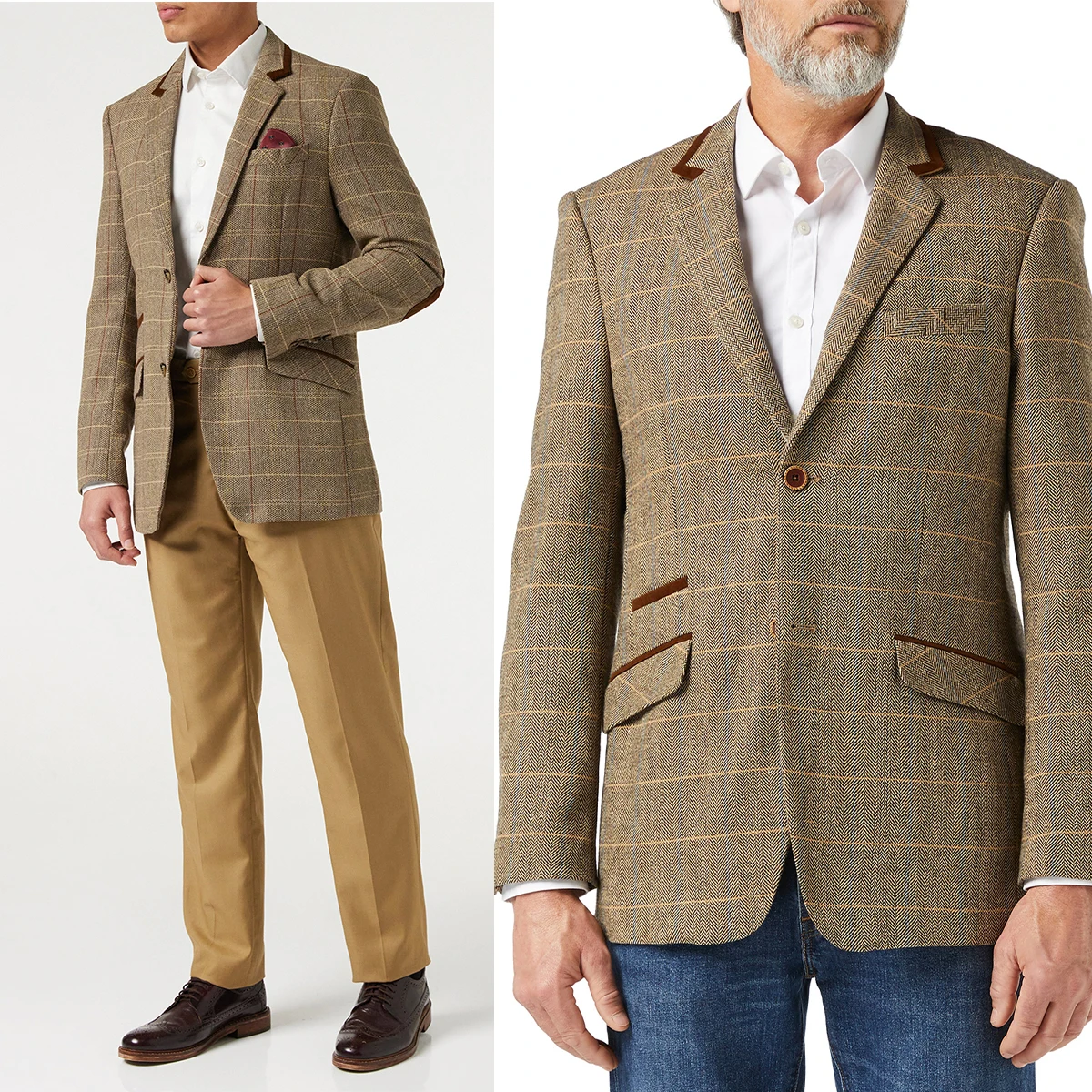 Pinstriped Herringbone Men's Fall Coat Slim Fit Tuxedos Elbow Patch Blazer Groom Wear For Wedding Made Only Jacket