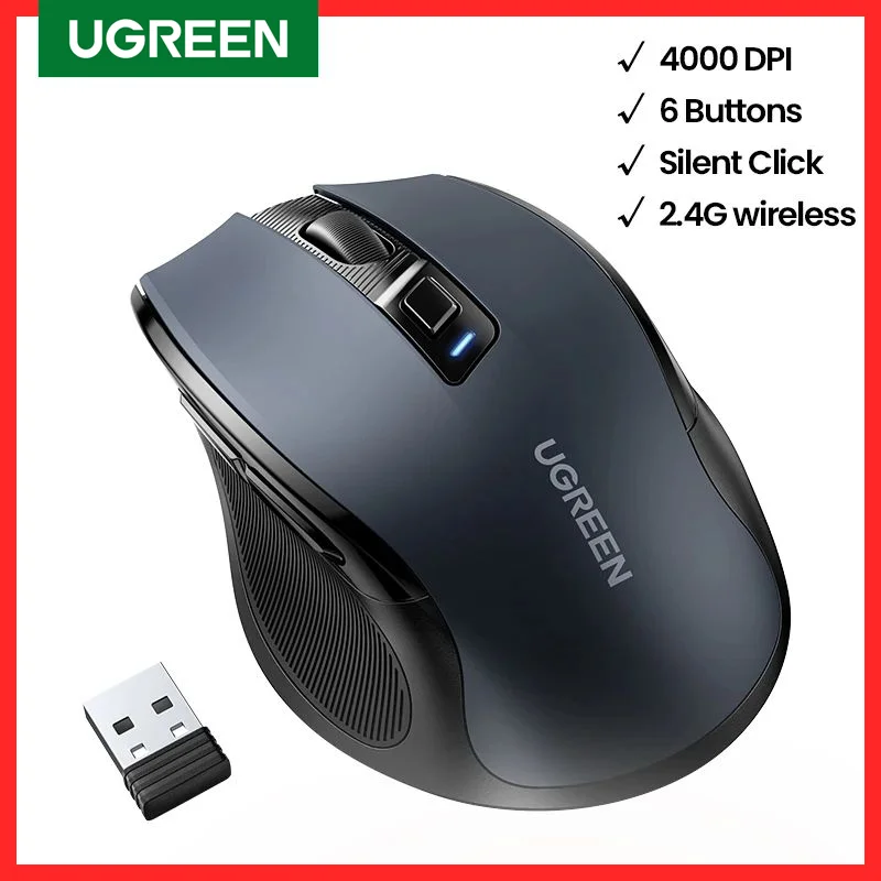 Ugreen-mouse Ergonômico sem Fio Mouse Silencioso para Macbook Tablet Laptop Mouse Mudo Silencioso 4000 Dpi Botões 2.4g