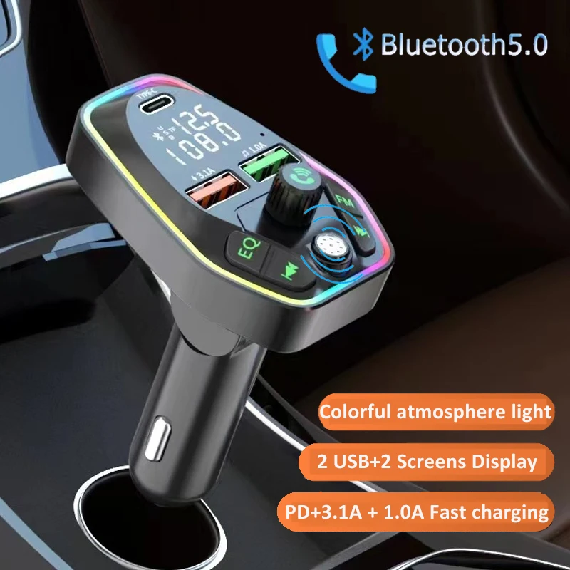 Transmetteur FM Bluetooth 2USB + Type-C - Q8 -Noir