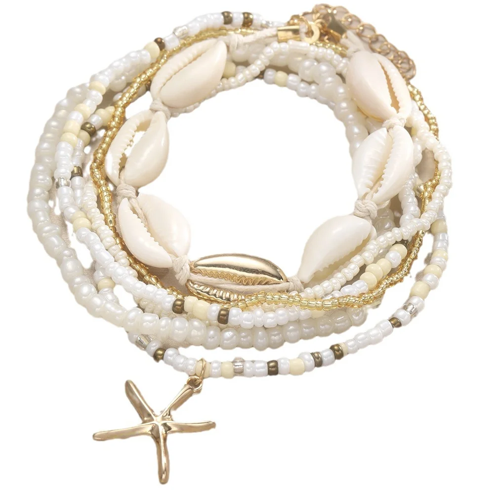 Summer Beach Starfish Crushed Stone Chain Anklet Set For Women Shell Charm Ankle Bracelet On The Leg Handmade Fashion Jewelry ankle chains silver anklet bracelet beads anklet fashion accessories