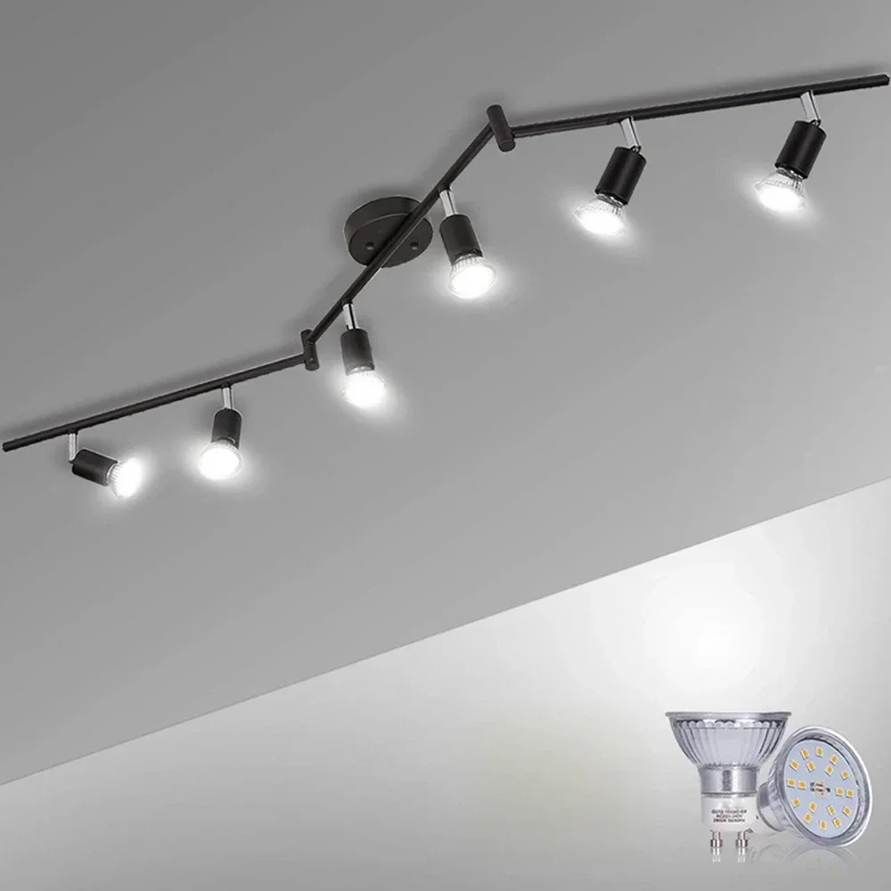 6 헤드 LED 천장 조명 GU10 회전 각도 조절 램프 블랙 거실 침실 AC90-260v 자리 조명