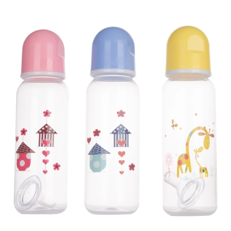 Upgraded 250ml Plastics Baby Bottle Cartoon Pattern Baby Feeding Bottle Suitable for Infant Newborn 7-inch Height 2