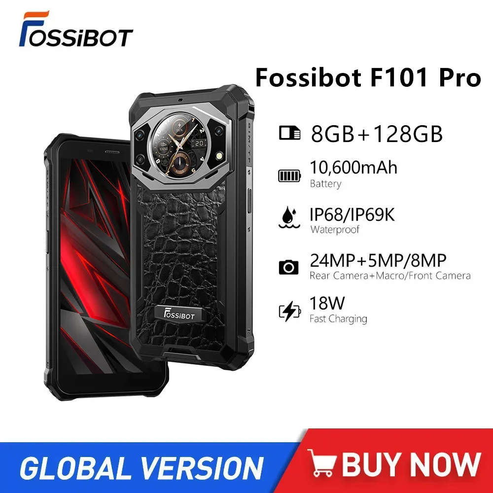 FOSSiBOT F101 Pro Rugged Smartphones Octa Core 8GB+128GB 5.45Inch HD Android 13 Mobile Phone 10600mAh 18W Fast Charge 24MP NFC