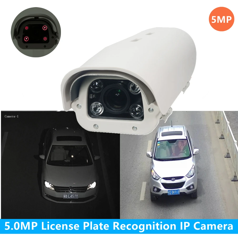 5MP IR LED Vehicle License Number Plate Recognition 5-50mm Varifocal Lens POE LPR IP Camera For Highway & Parking Lot