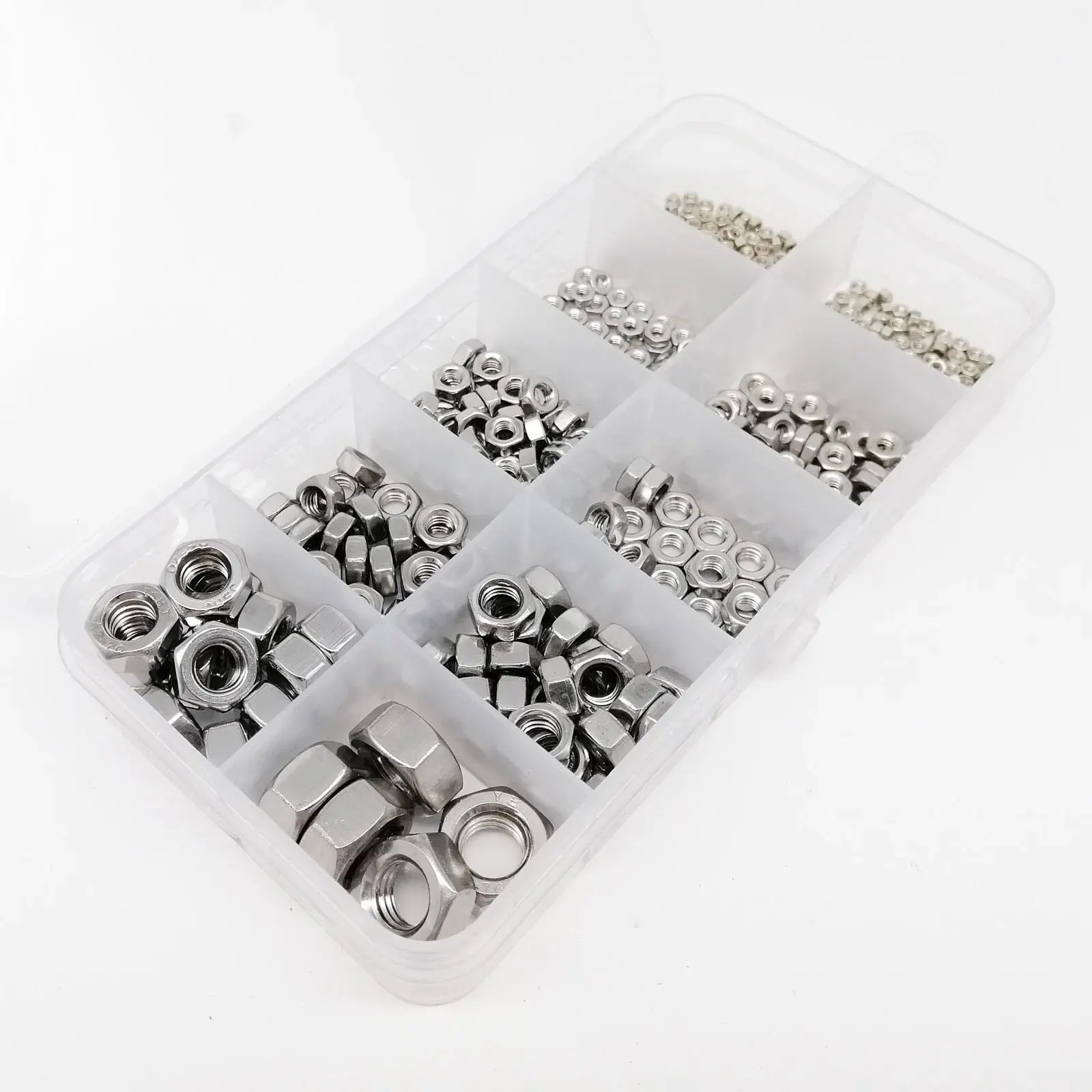 Hexagon Nuts 445pcs DIN934 Small Micro Hex Hexagon Nut Set Assortment Kit Box 304 Stainless Steel Brass M1.4 M1.6 M2 M2.5 M3 M3.5 M4 M5 M6 M8