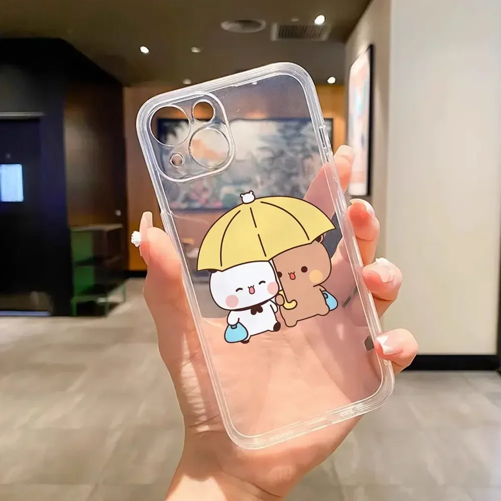 Adorable Cartoon Panda Couple Clear Soft Phone Case Cover