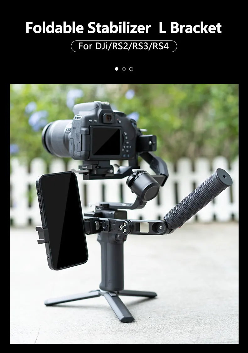 Description Picture 2 of itemFoldable L Bracket for DJI Ronin RS4 RS3 PRO Mini RS2 Camera Gimbal Stabilizer Extension Magic Arm Handle Sling Grip Mounting