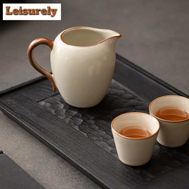 250ML Cream Ru Kiln Porcelain Tea Pitcher Divide Tea Fair Cup Cha Hai Dispenser Household Justice Cup Fair Mug Teaset Supplies