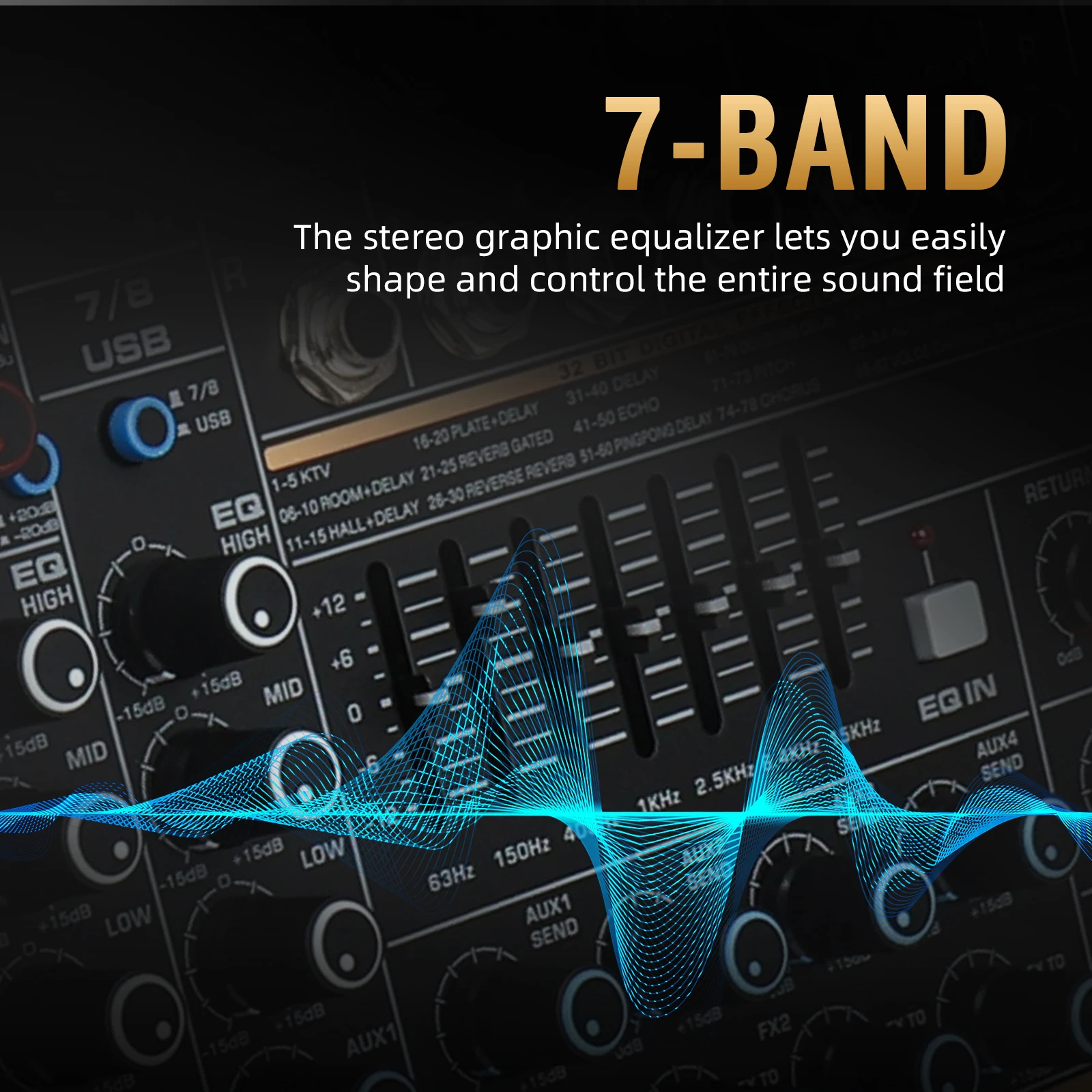 구어미 RAD8 프로 8채널 오디오 믹서 USB 인터페이스 99개 DSP 효과 7밴드 EQ 48V 팬텀 파워 (스튜디오 라이브용)