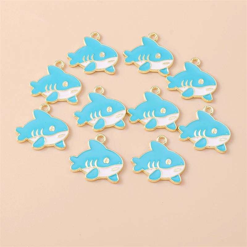 20 Stück 20 x 18 mm Cartoon-Emaille-Tierhai-Charms-Anhänger für Schmuckherstellung, Halsketten, Ohrringe, Armbänder, DIY-Bastelzubehör