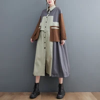 Faionable Oversized Autumn Windbreaker Dr Casual Long Sve Button up A-Line Skirt Korean Sle  Collar Outerwear - Image 3