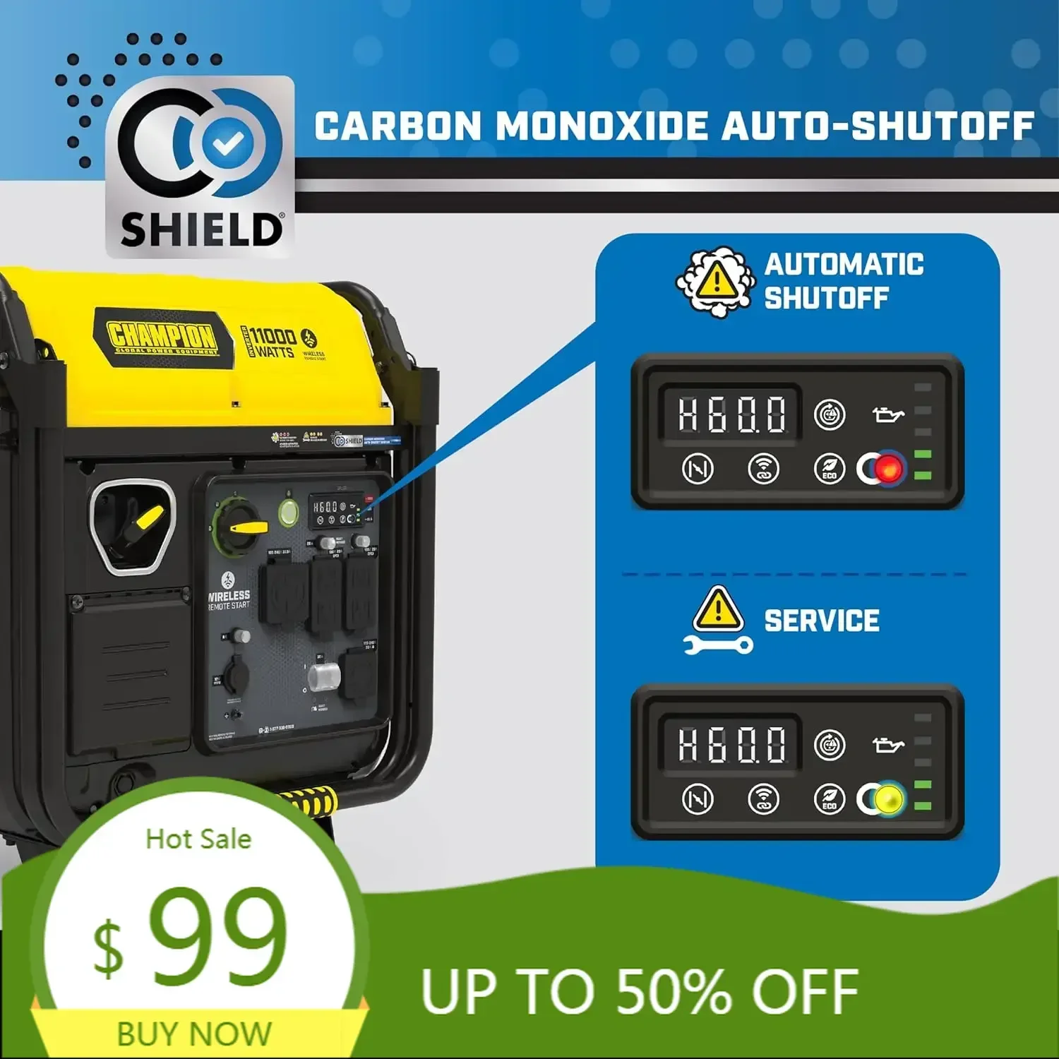 11,000-Watt Wireless Remote Start Home Backup Portable Inverter Generator with Quiet Technology and CO Shield