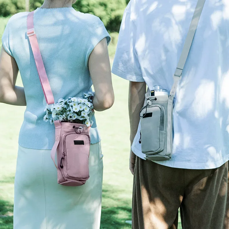 Portable Thermos Cup Cover Travel Crossbody Water Bottle Bag Outdoor Mobile Phone Water Bottle Crossbody Drawstring Storage Bag