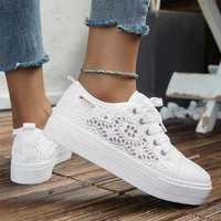 Femmes chaussures mode été décontracté blanc chaussures découpes dentelle toile creux respirant plate-forme chaussures plates femme baskets 3