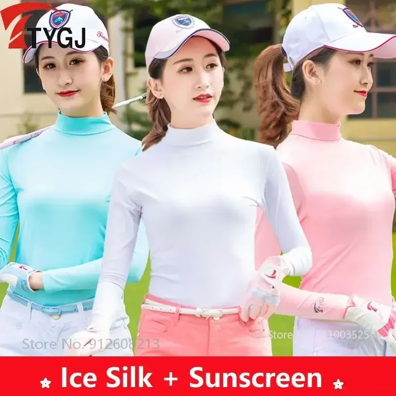 TTYGJ Summer Golf Anti-Uv Shirts Women Long Sleeve Ice Silk Cooling Tops Slim Sunscreen Golf Underwear Outdoor Sports Apparel