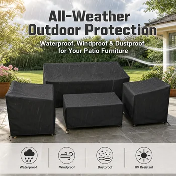 Set di 4 Coperture per Mobili da Patio, Coperture Impermeabili Resistenti per Mobili da Esterno, Coperture Antivento per Mobili da Esterno in Rattan
