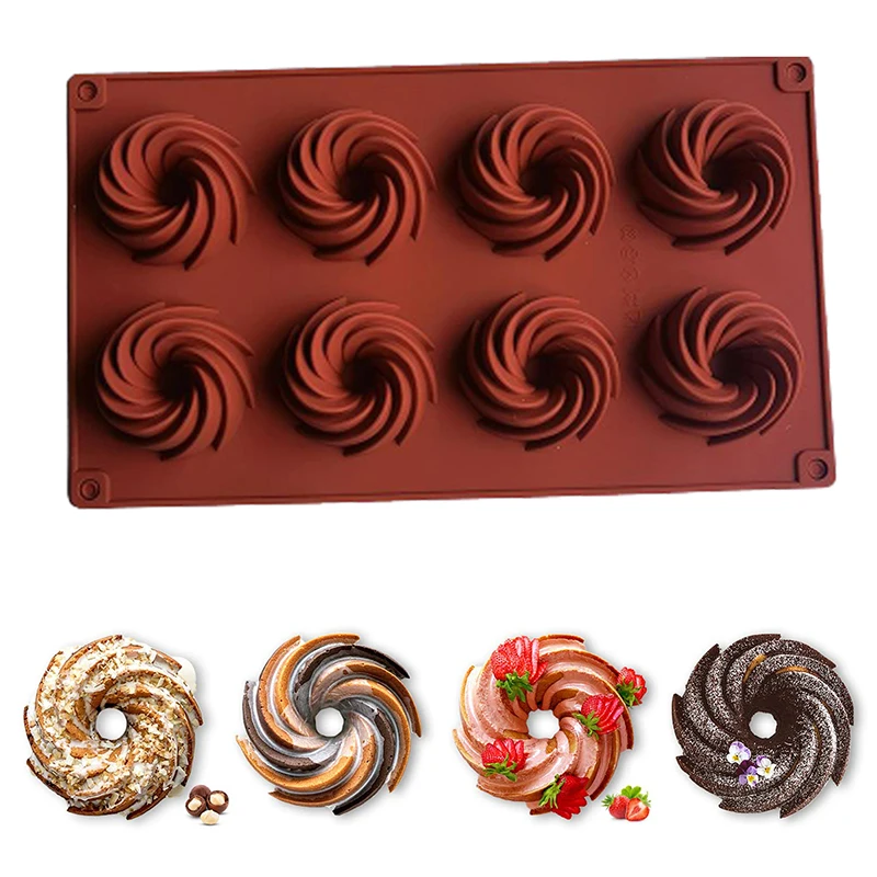 

8 Grids Spiral Ice Cream Silicone Donuts Molds Non Stick DIY Pan Pastry Chocolate Muffins Maker Kitchen Accessories Home Tool